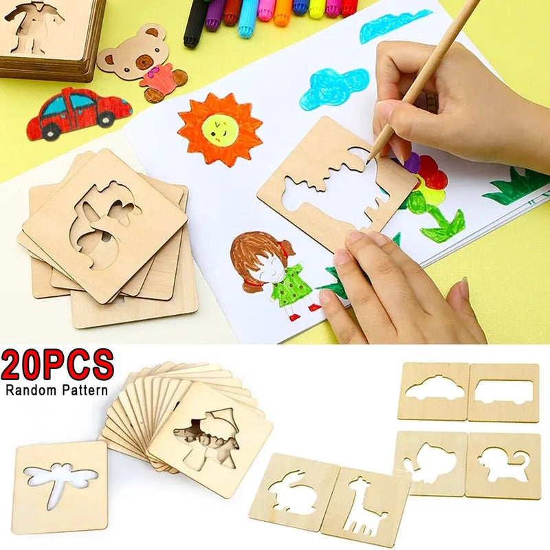 20 peças Brinquedos Montessori para Crianças Brinquedos de Desenho Templates de Pintura em Madeira Brinquedos Educacionais de Aprendizado para Crianças Presente