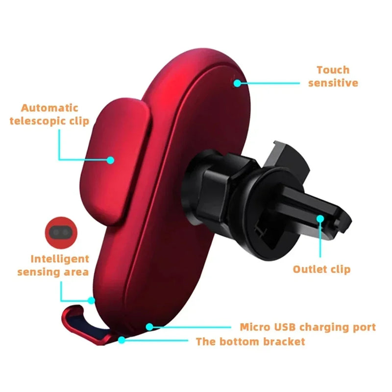 Carregador Sem Fio Rápido Qi Fashion para Celular, Suporte de Telefone para Carro com Sensor Infravermelho Inteligente, Suporte de Ventilação de Ar com Fixação Automática