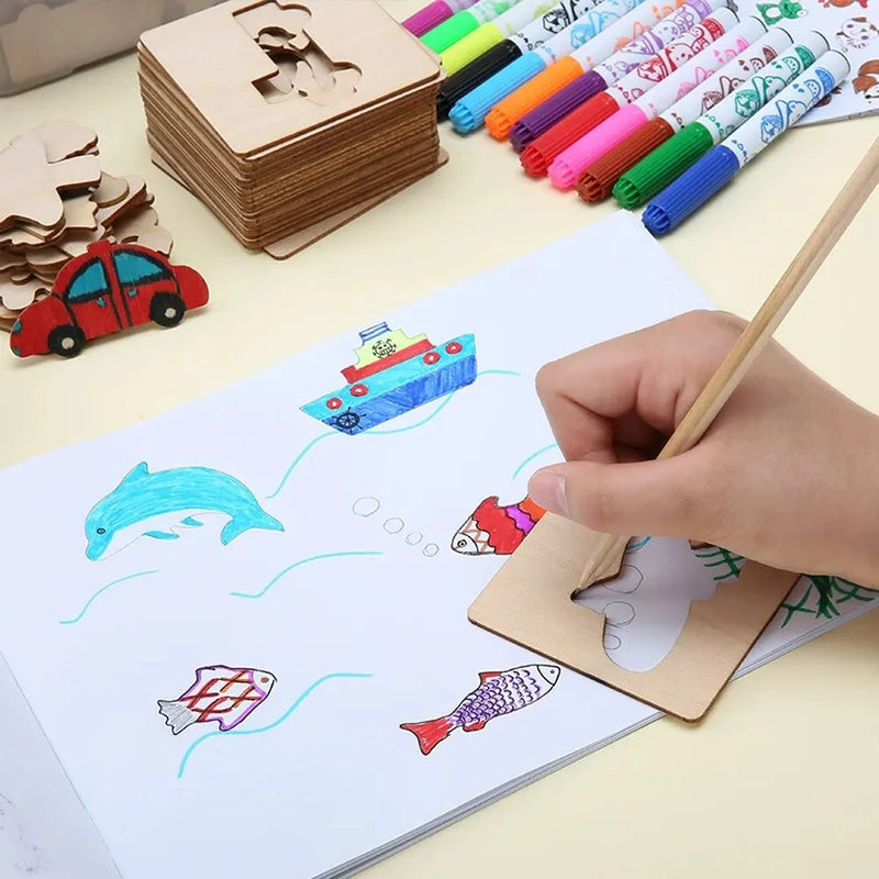 20 peças Brinquedos Montessori para Crianças Brinquedos de Desenho Templates de Pintura em Madeira Brinquedos Educacionais de Aprendizado para Crianças Presente