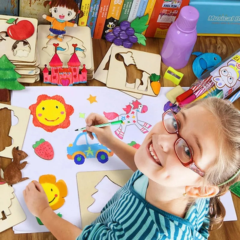 20 peças Brinquedos Montessori para Crianças Brinquedos de Desenho Templates de Pintura em Madeira Brinquedos Educacionais de Aprendizado para Crianças Presente