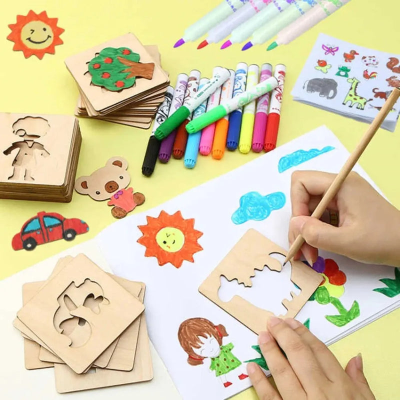 20 peças Brinquedos Montessori para Crianças Brinquedos de Desenho Templates de Pintura em Madeira Brinquedos Educacionais de Aprendizado para Crianças Presente